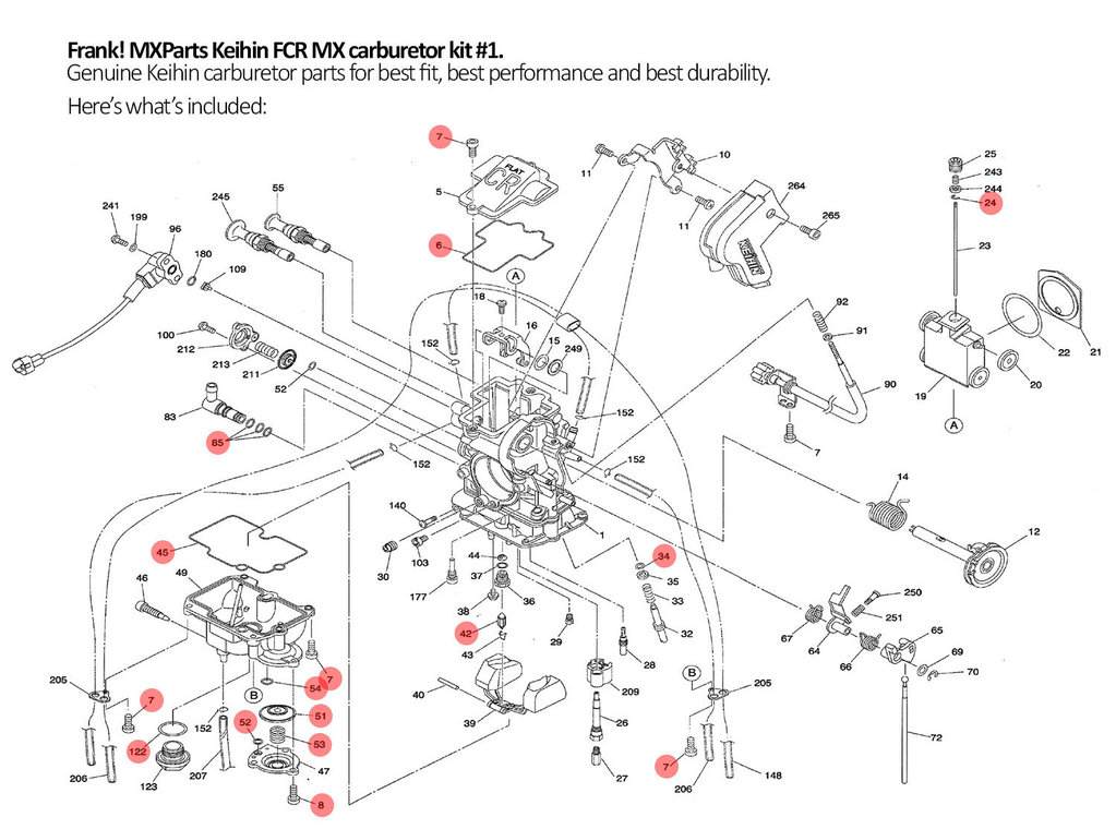 Keihin FCR MX Flachschieber Vergaser Reparatur Kit / 2003-2011 Yamaha WR450F WRF 450 – Bild 2