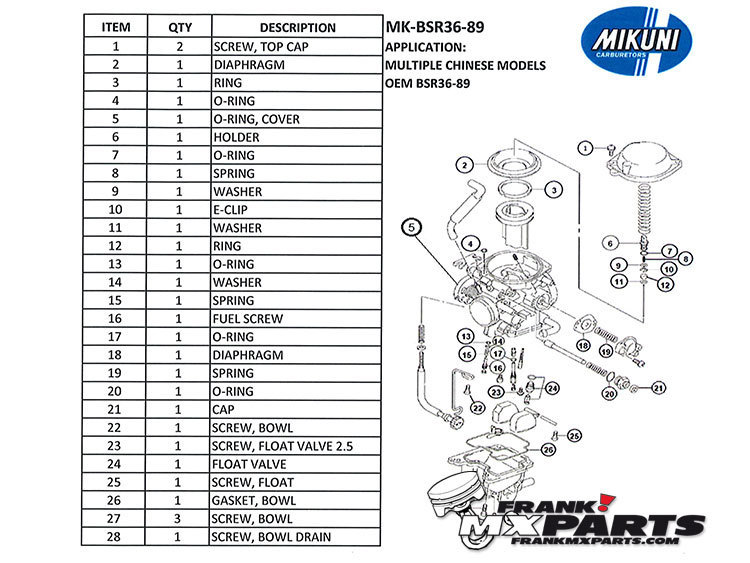 Reparatur Kit Mikuni BSR36-89 Vergaser – Bild 2